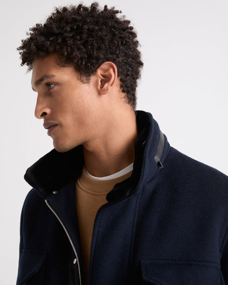 Field jacket in double-sided wool-cashmere with mink trim