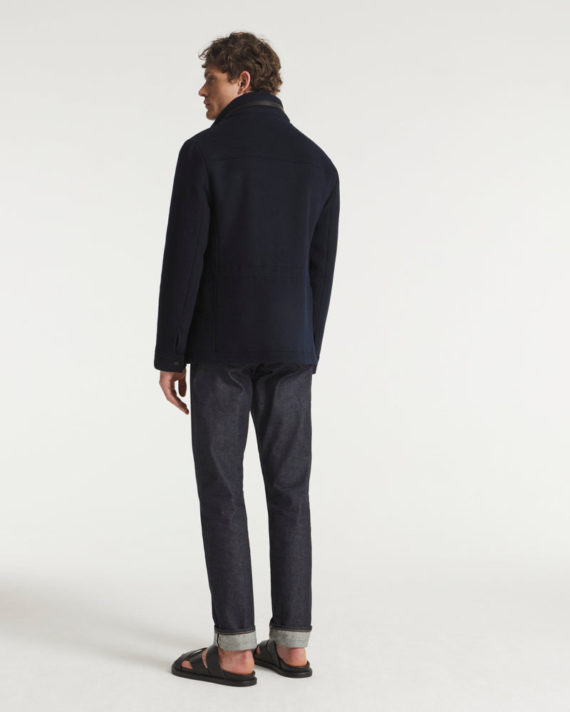 Field jacket in double-sided wool-cashmere with mink trim - navy - Yves Salomon