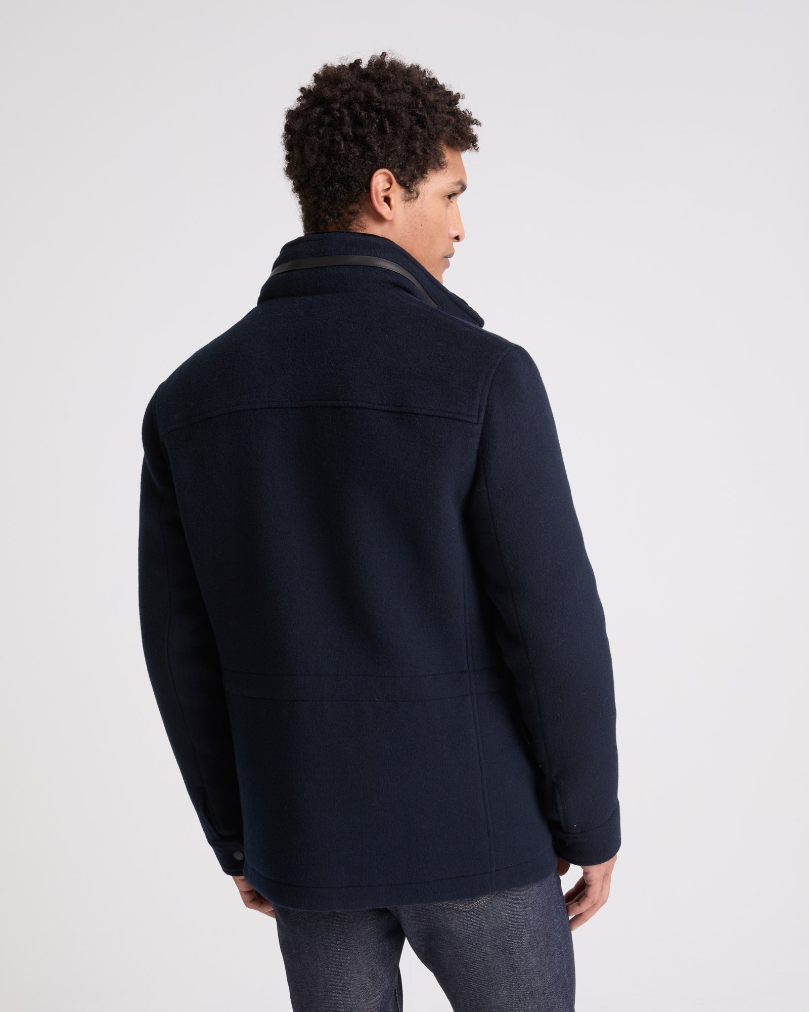 Field jacket in wool-cashmere with mink - navy - Yves