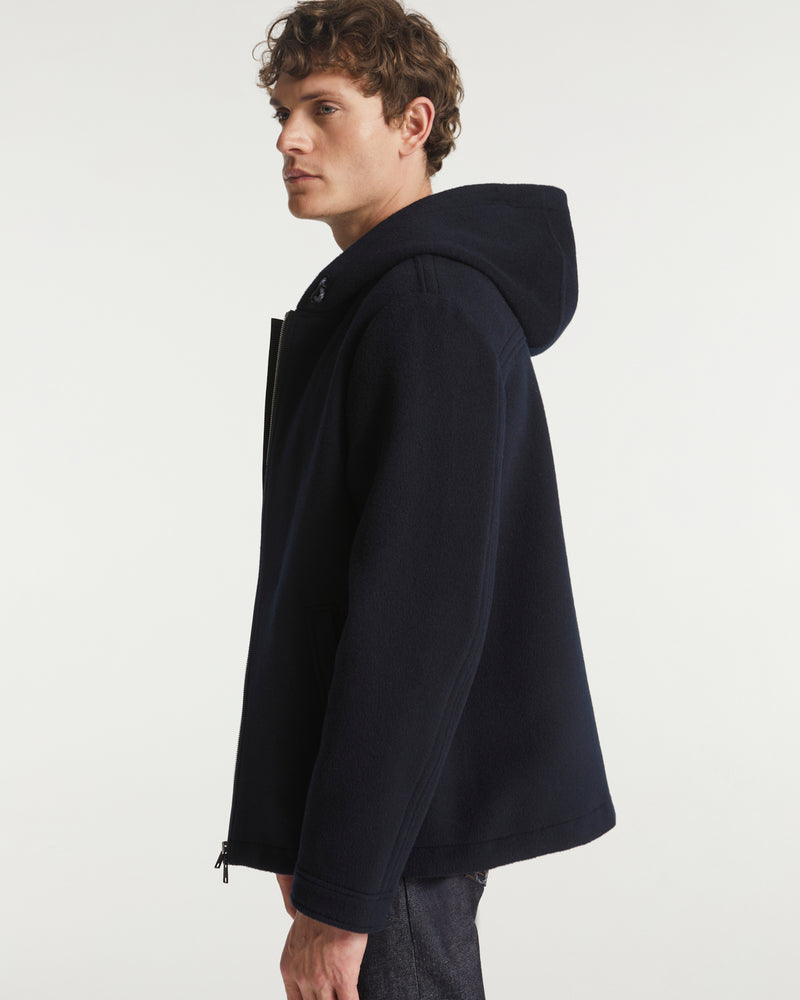Double-sided wool-cashmere hoodie - navy - Yves Salomon