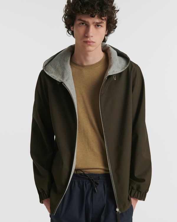 Jersey reversible wool blend hoody - brown - Yves Salomon