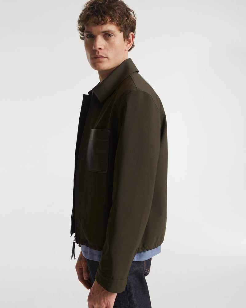 Wool-blend jacket with leather detail - brown - Yves Salomon