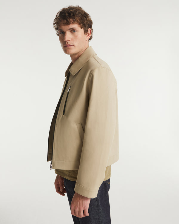 Double-sided fabric jacket with leather details - beige - Yves Salomon