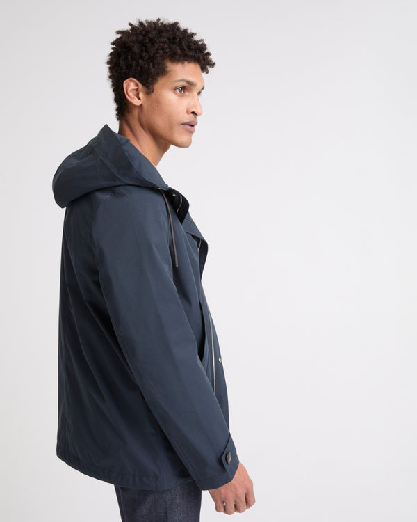 Short parka in technical cotton-mix fabric