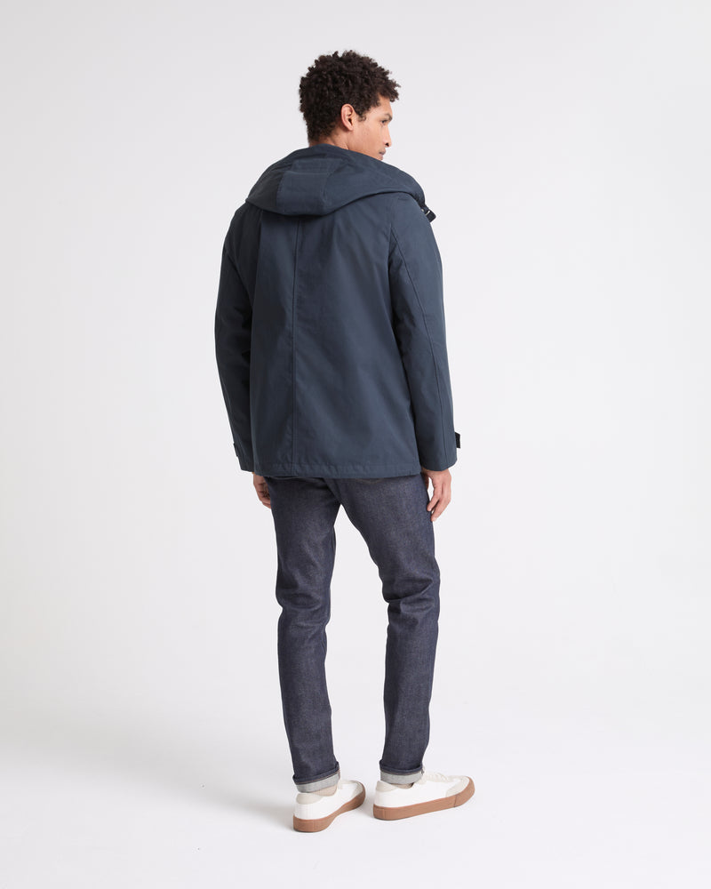 Short parka in technical cotton-mix fabric