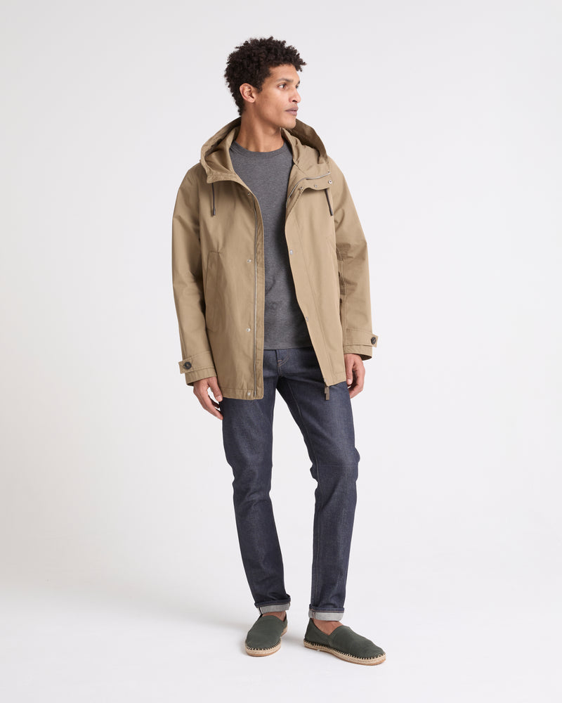 Short parka in technical cotton-mix fabric