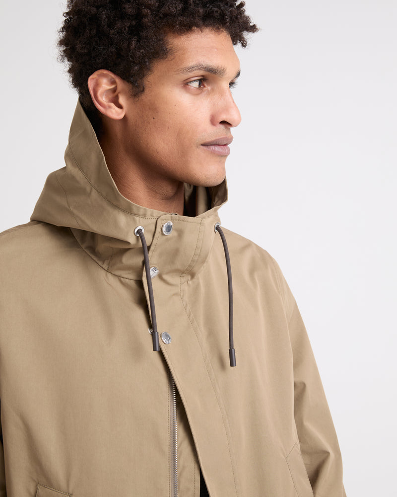 Short parka in technical cotton-mix fabric