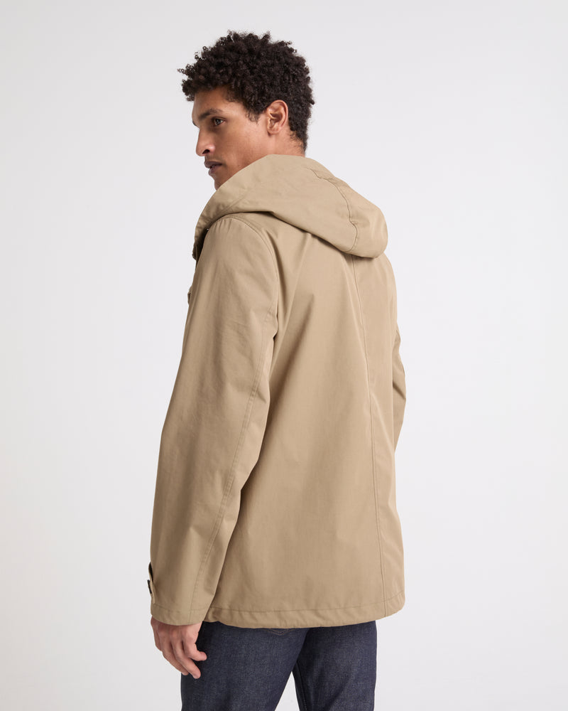 Short parka in technical cotton-mix fabric