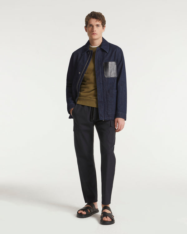 Denim workwear jacket with leather detail - blue - Yves Salomon