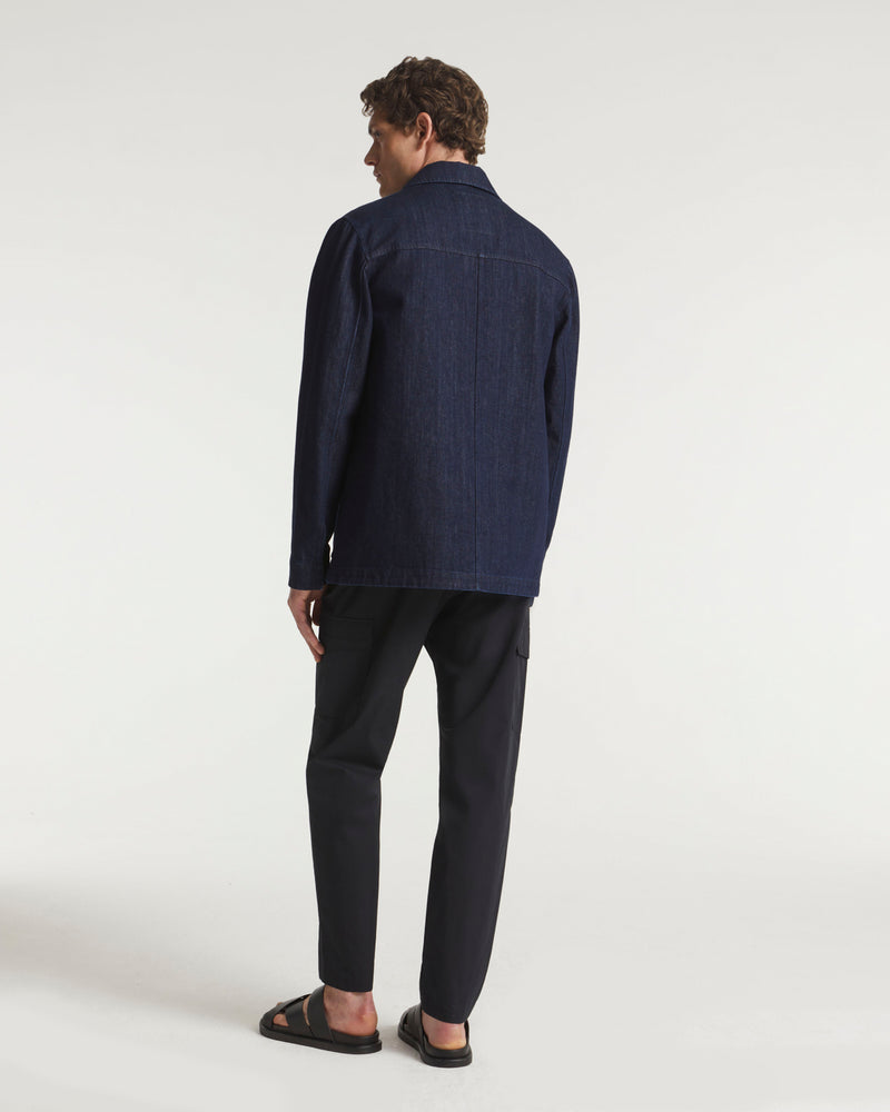 Denim workwear jacket with leather detail - blue - Yves Salomon