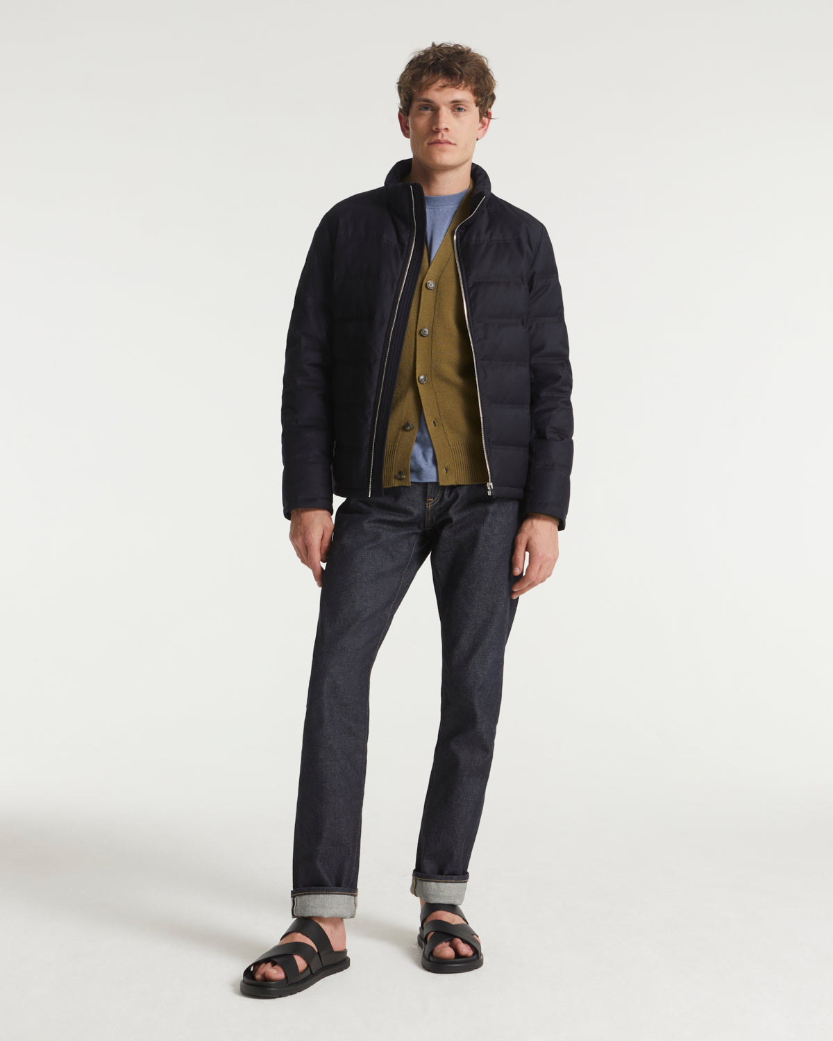 Collar down jacket in Loro Piana fabric - navy - Yves Salomon – Yves  Salomon US