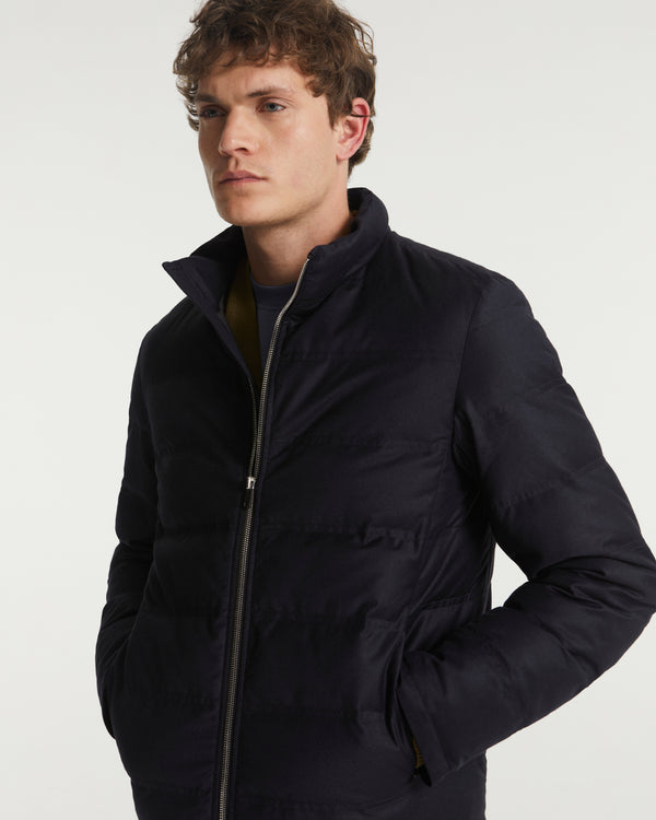 Collar down jacket in Loro Piana fabric - navy - Yves Salomon