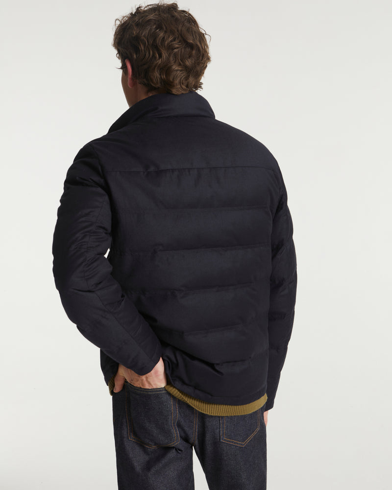Collar down jacket in Loro Piana fabric - navy - Yves Salomon