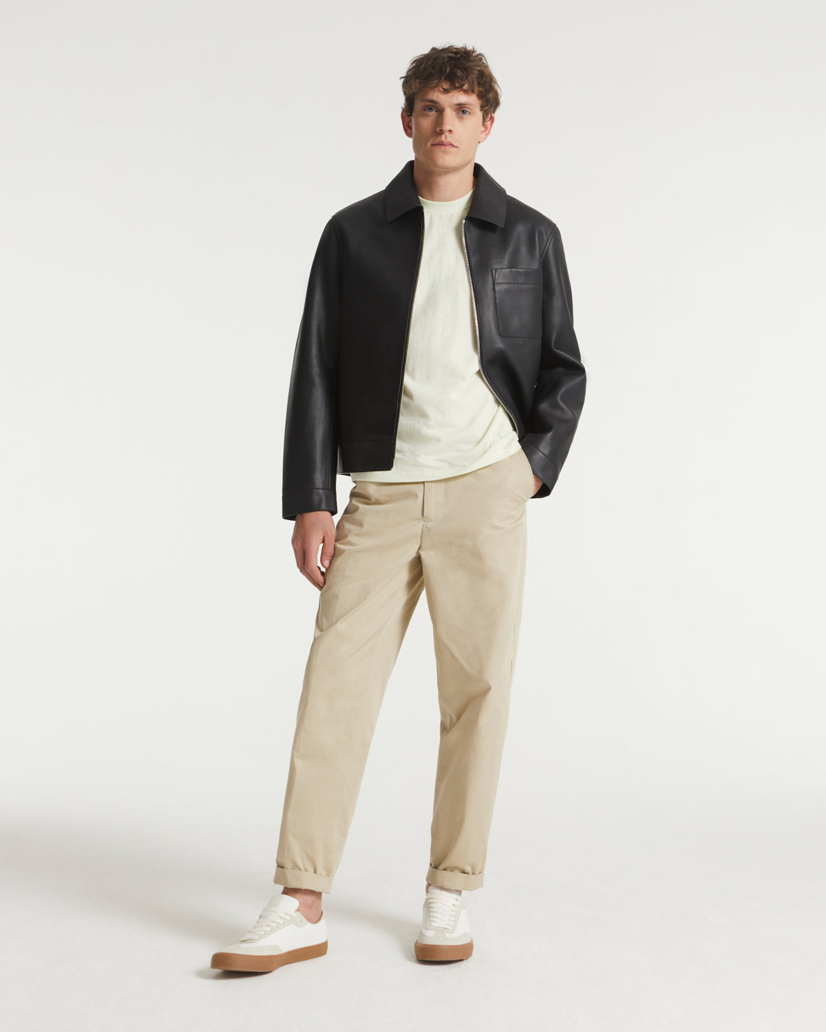 Leather jacket with leatherworking finish - black - Yves Salomon