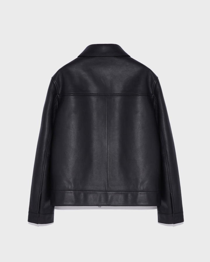 Leather jacket with leatherworking finish - black - Yves Salomon