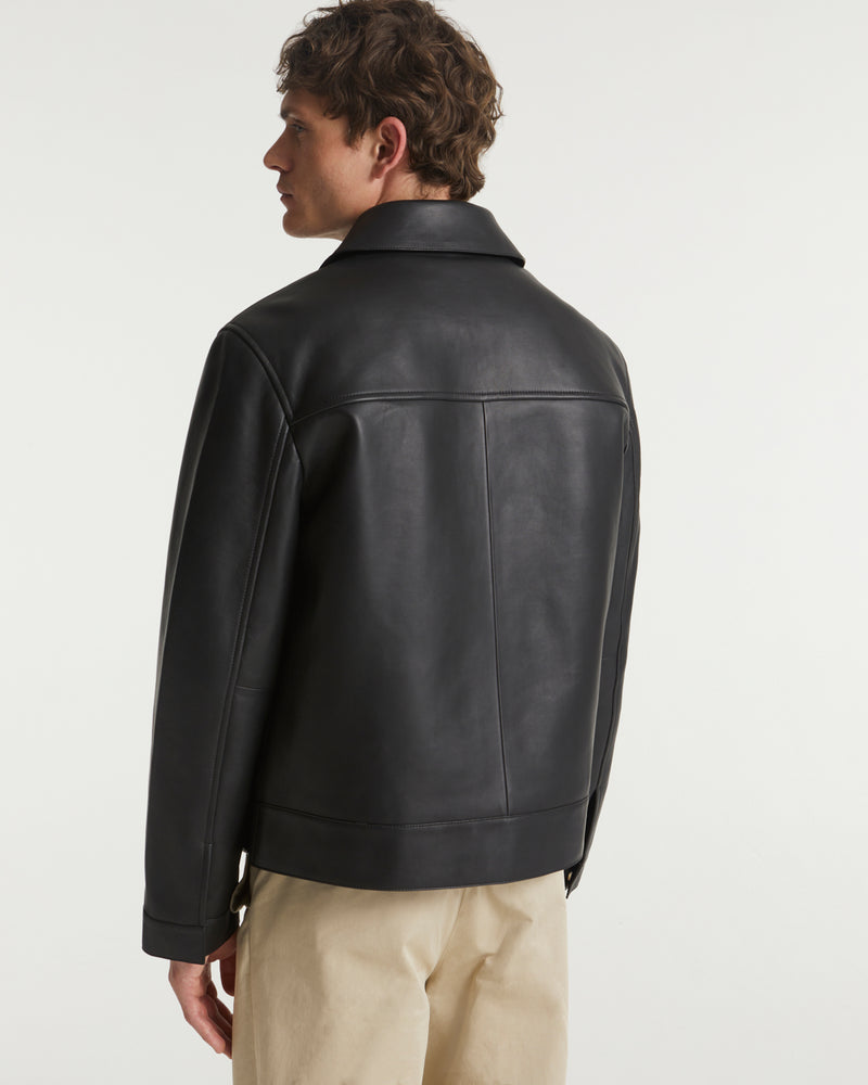 Leather jacket with leatherworking finish - black - Yves Salomon