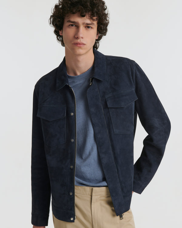 Velour leather jacket - blue - Yves Salomon