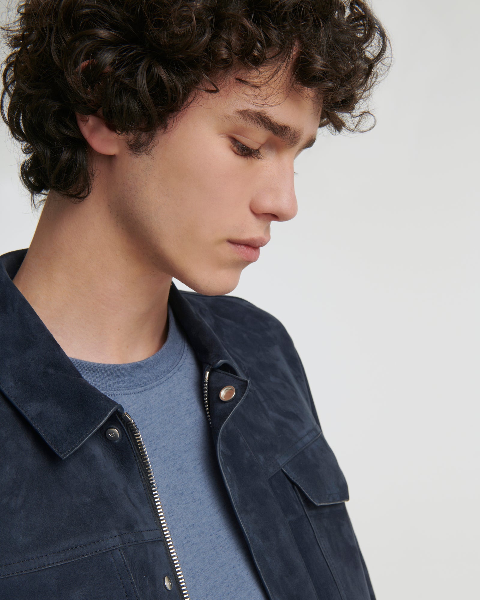 Velour leather jacket - blue - Yves Salomon
