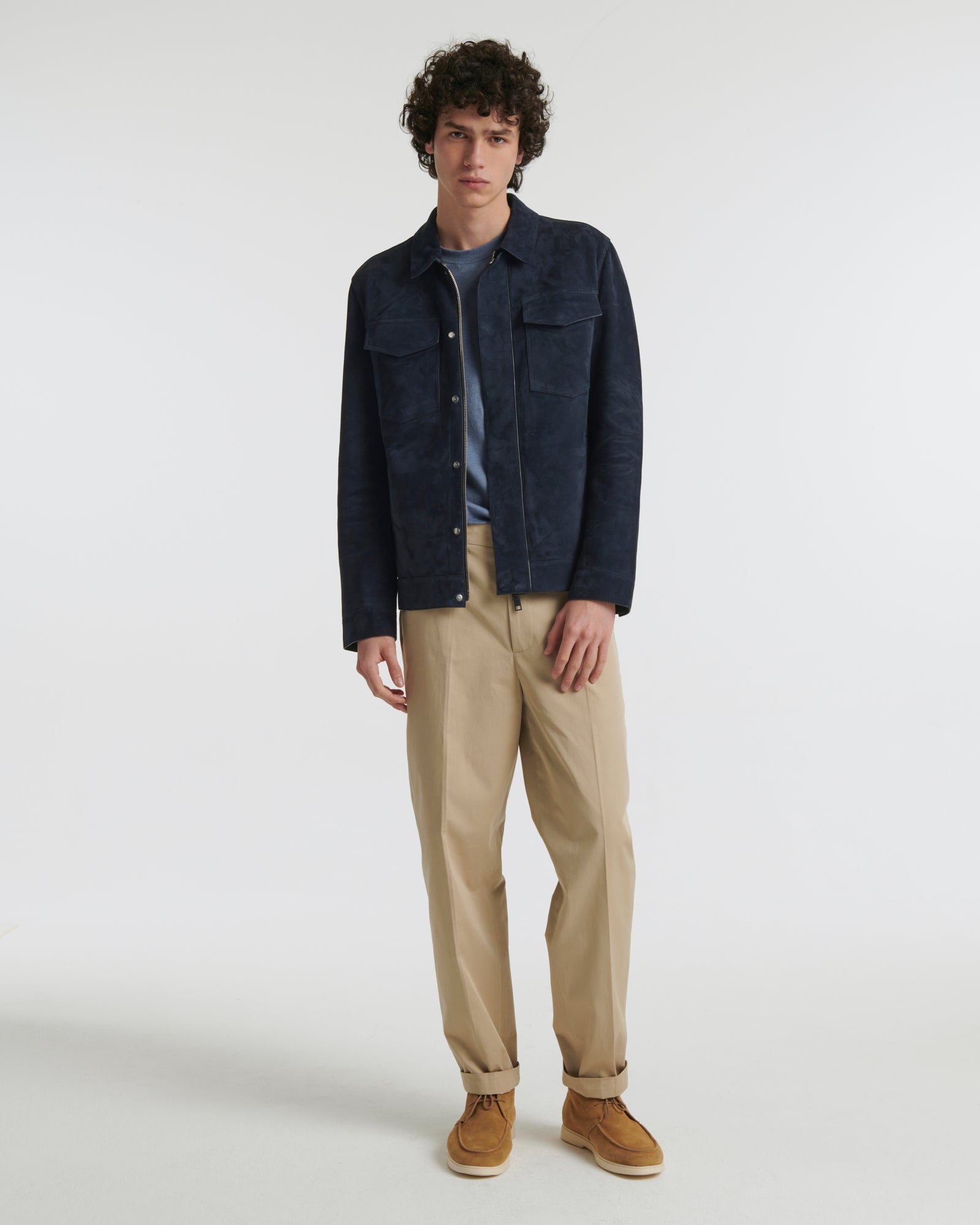 Velour leather jacket - blue - Yves Salomon