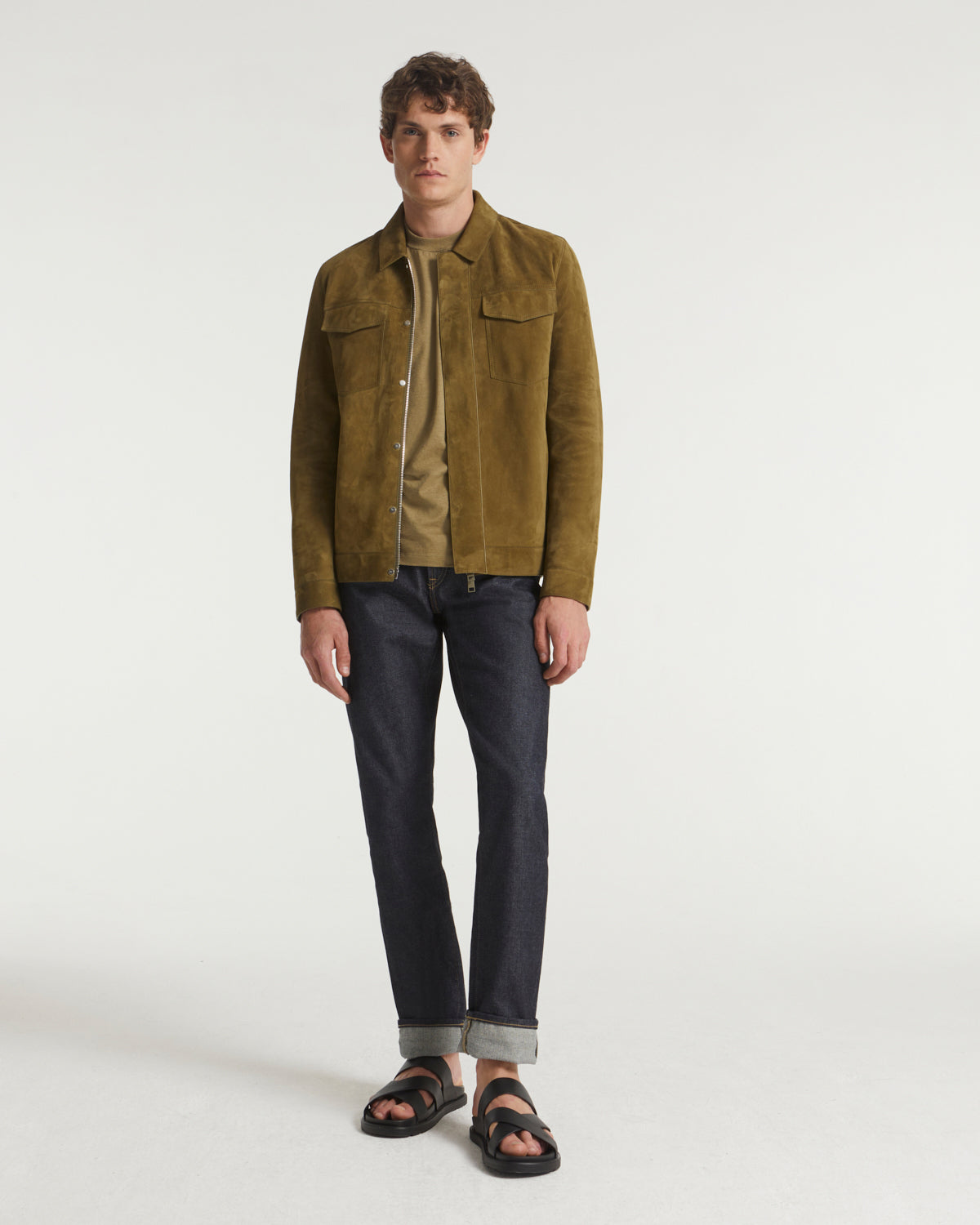 Velour leather jacket - khaki - Yves Salomon