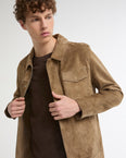 Suede-finish calfskin denim jacket