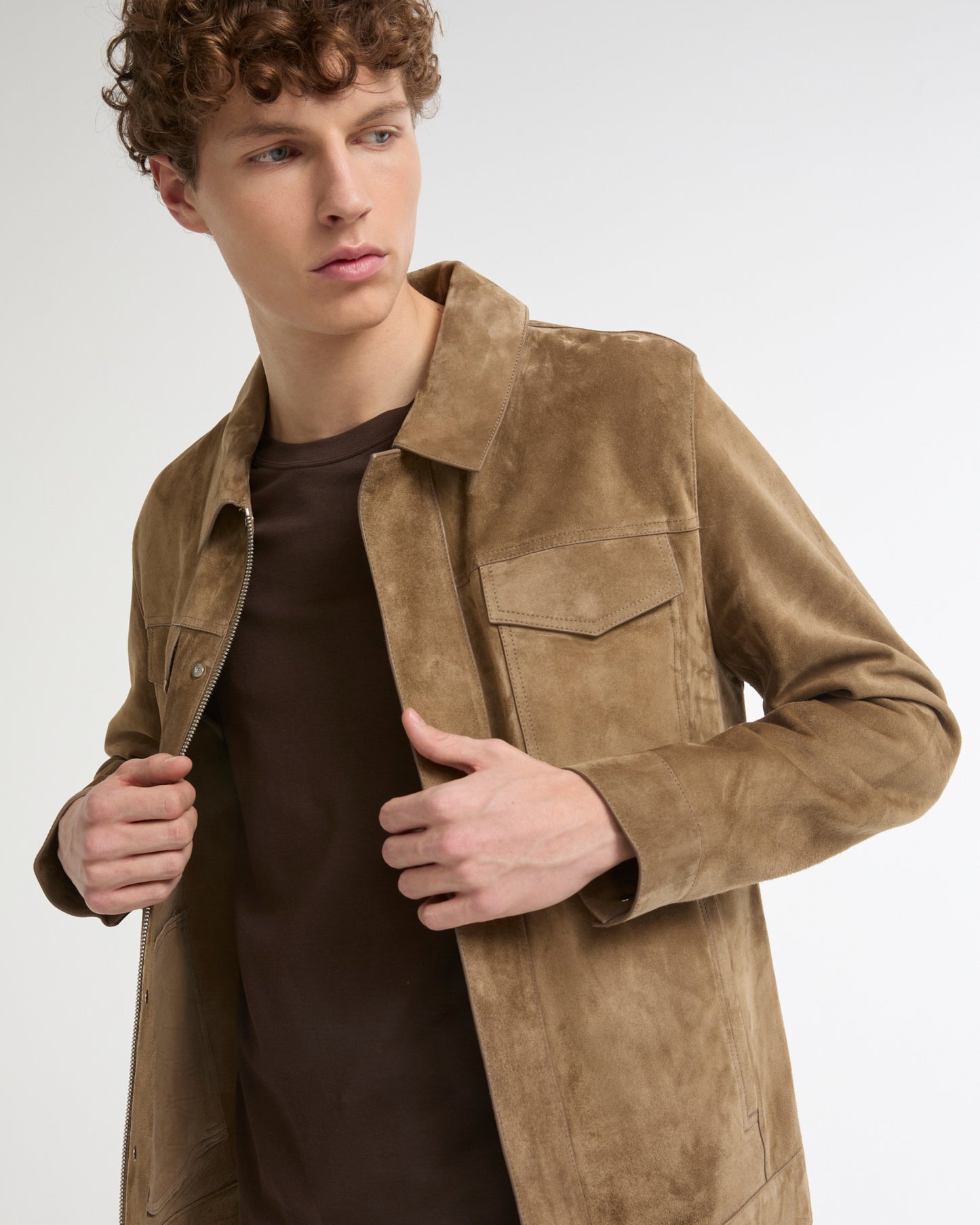 Suede-finish calfskin denim jacket