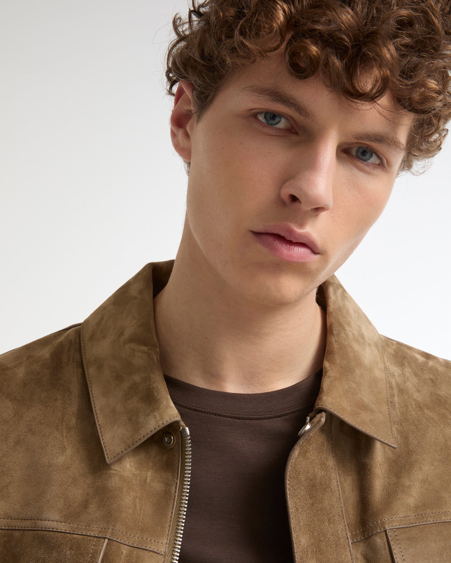 Suede-finish calfskin denim jacket