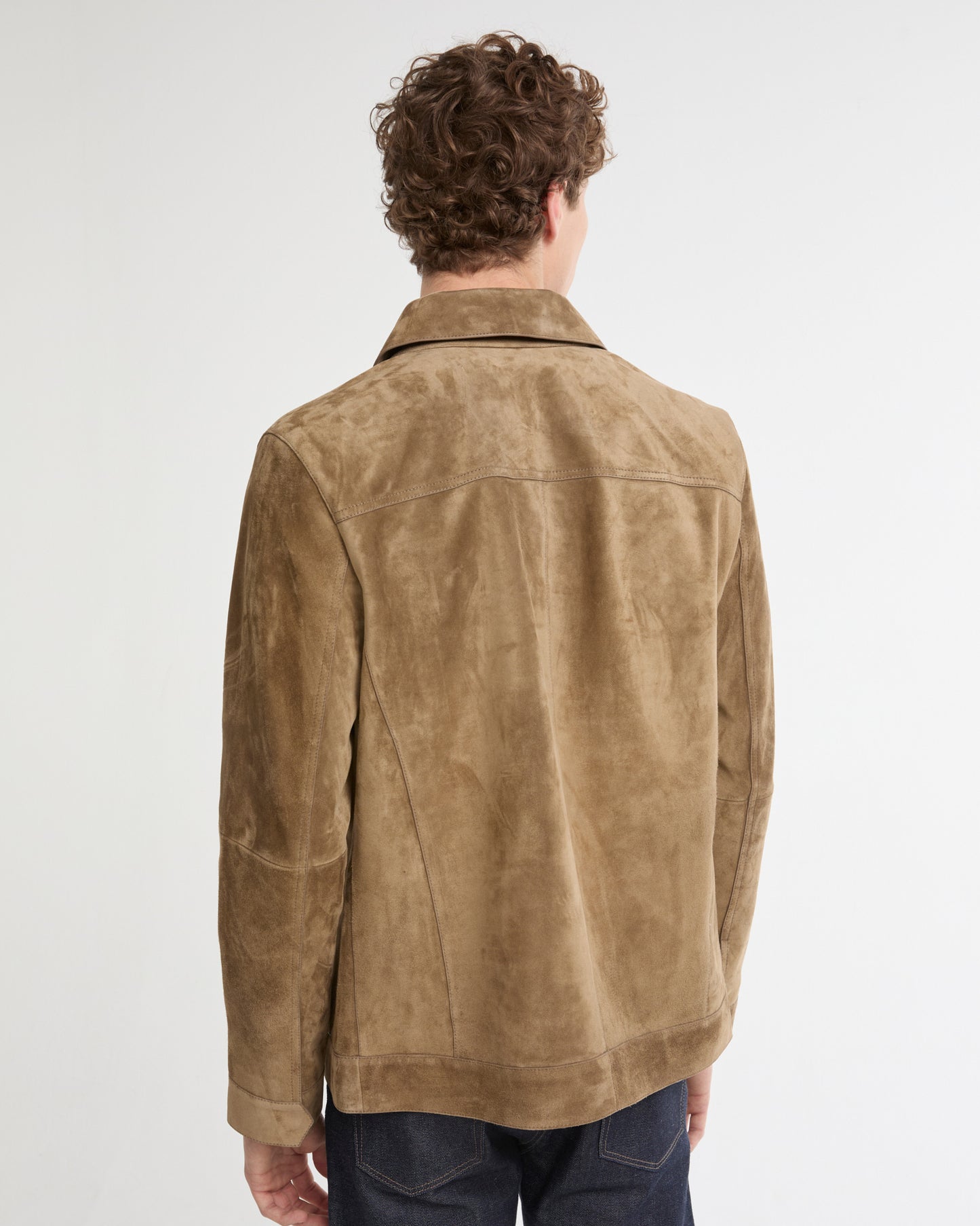 Suede-finish calfskin denim jacket