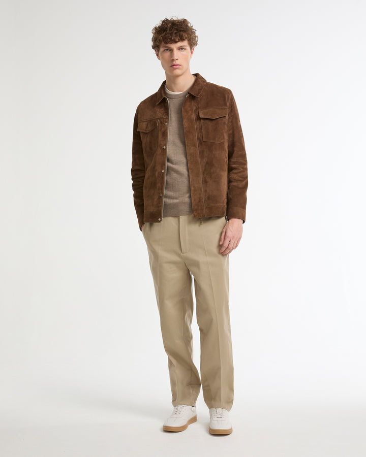 Suede-finish calfskin denim jacket