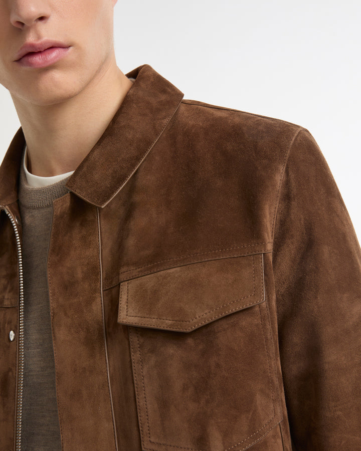 Suede-finish calfskin denim jacket