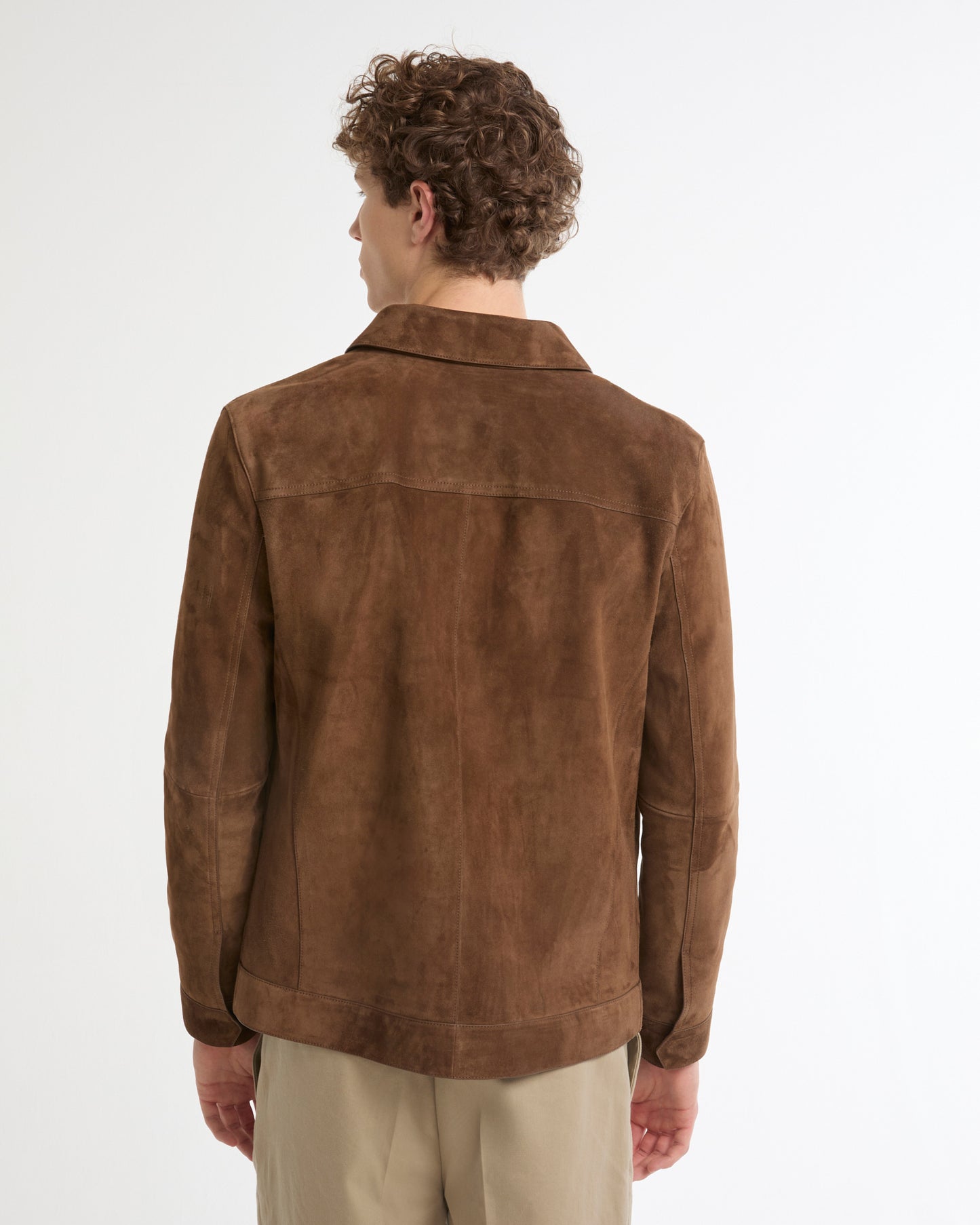 Suede-finish calfskin denim jacket