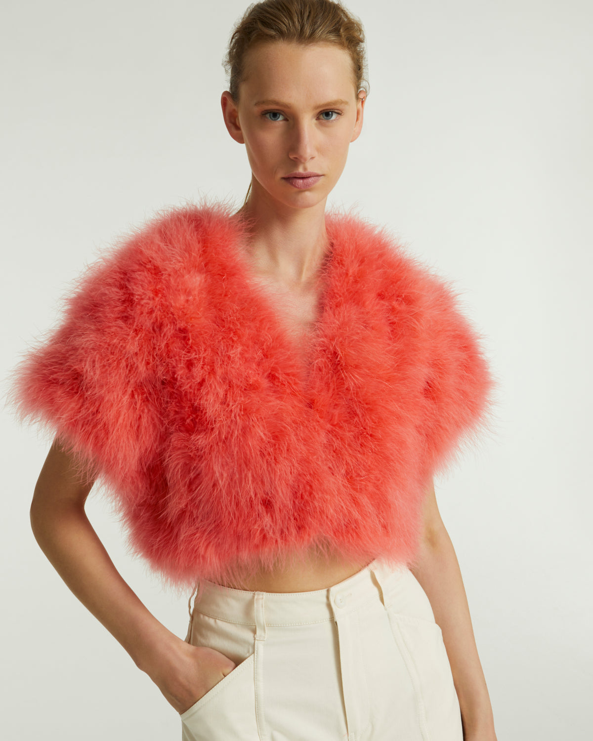 Cropped feather bolero - Fuchsia - Yves Salomon