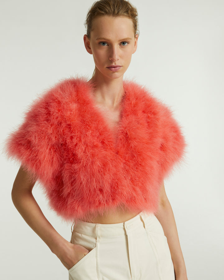 Cropped feather bolero - Fuchsia - Yves Salomon