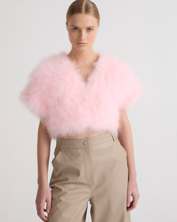 Cropped feather bolero - pink - Yves Salomon