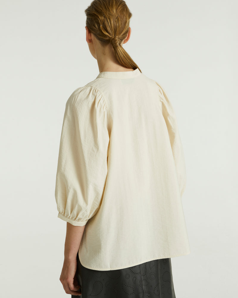 Silk seersucker tie blouse - beige - Yves Salomon