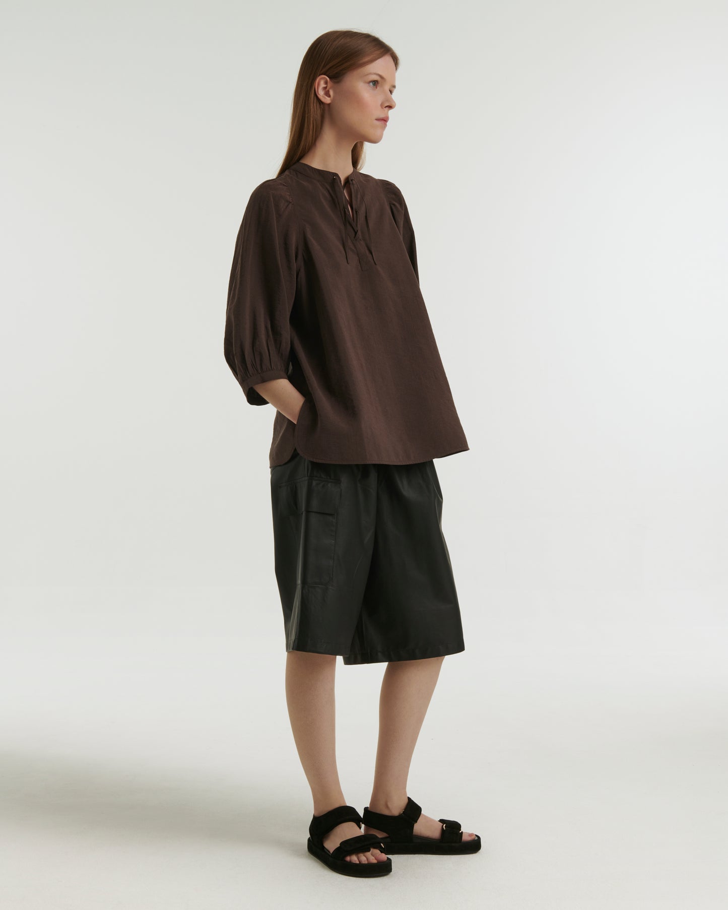Silk seersucker tie blouse - brown - Yves Salomon