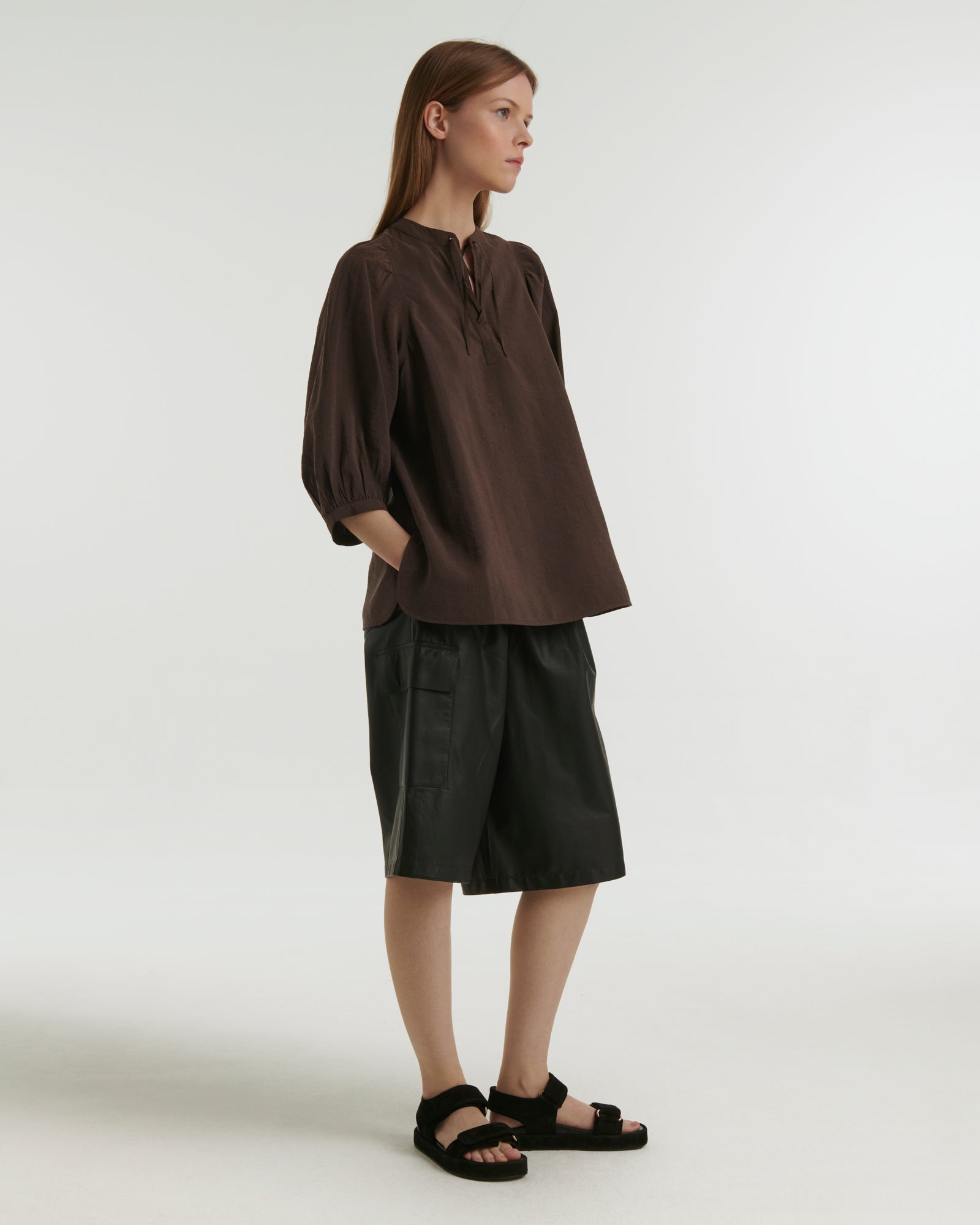 Silk seersucker tie blouse - brown - Yves Salomon