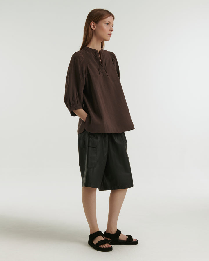 Silk seersucker tie blouse - brown - Yves Salomon