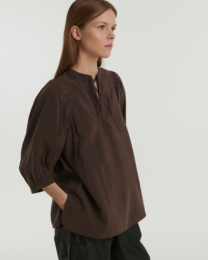 Silk seersucker tie blouse - brown - Yves Salomon