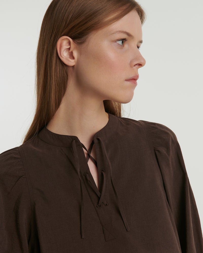 Silk seersucker tie blouse - brown - Yves Salomon