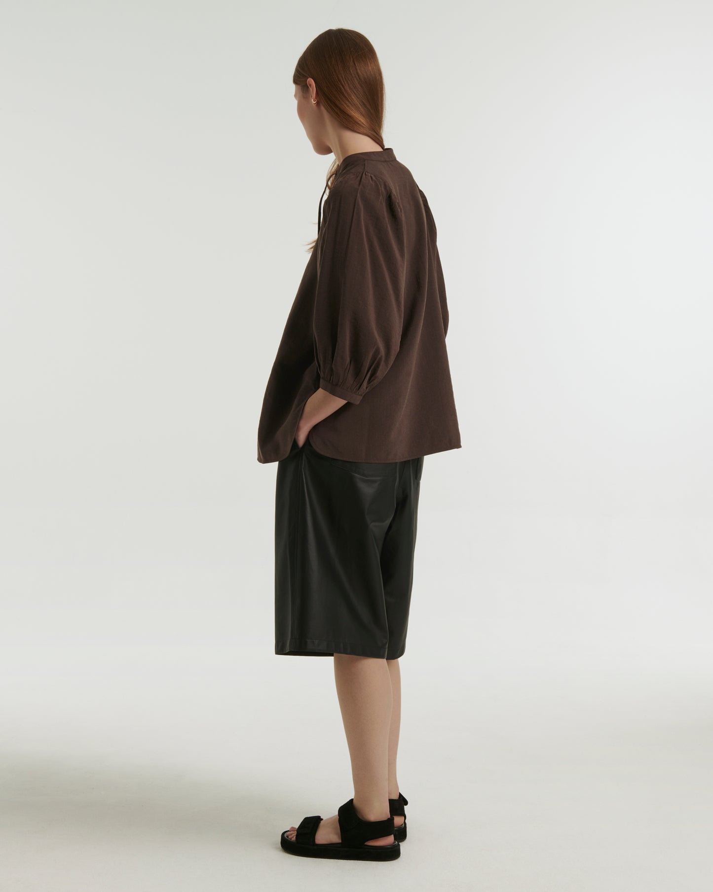 Silk seersucker tie blouse - brown - Yves Salomon