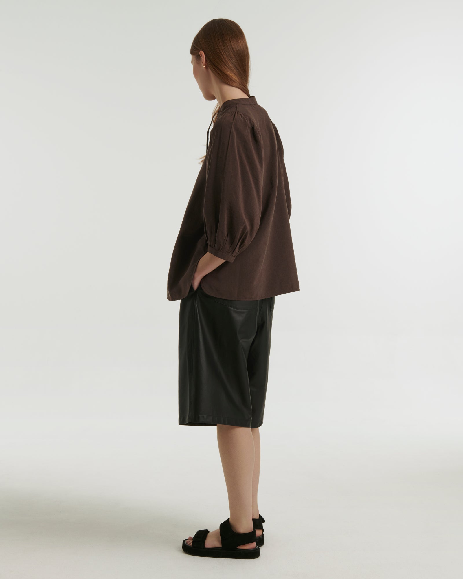 Silk seersucker tie blouse - brown - Yves Salomon