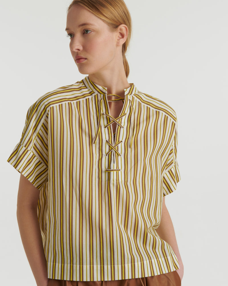 Striped cotton poplin blouse - white/yellow/brown stripes - Yves Salomon