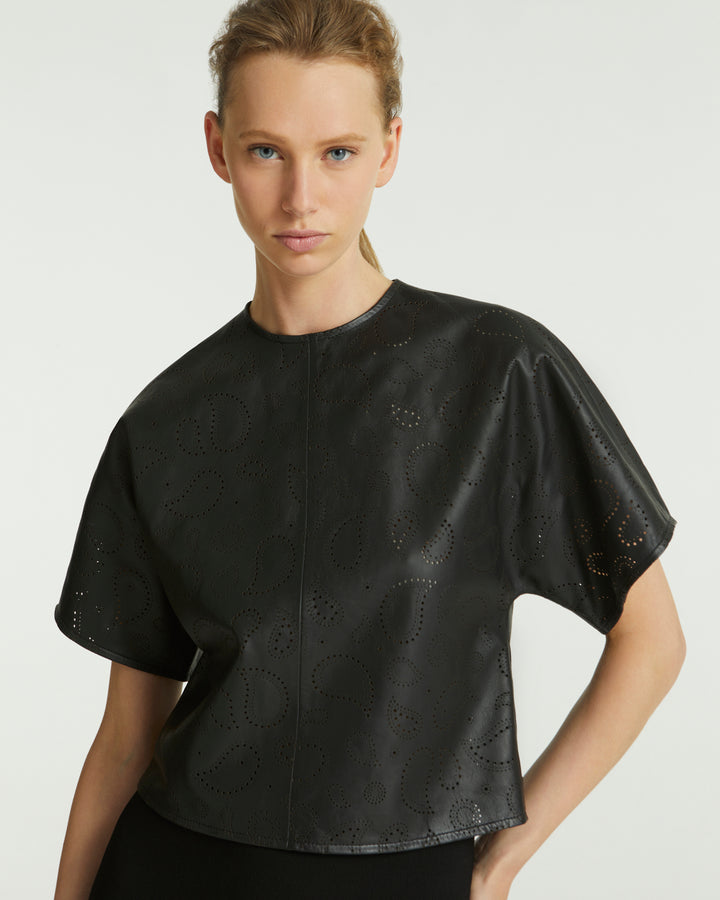 Perforated leather top - black - Yves Salomon
