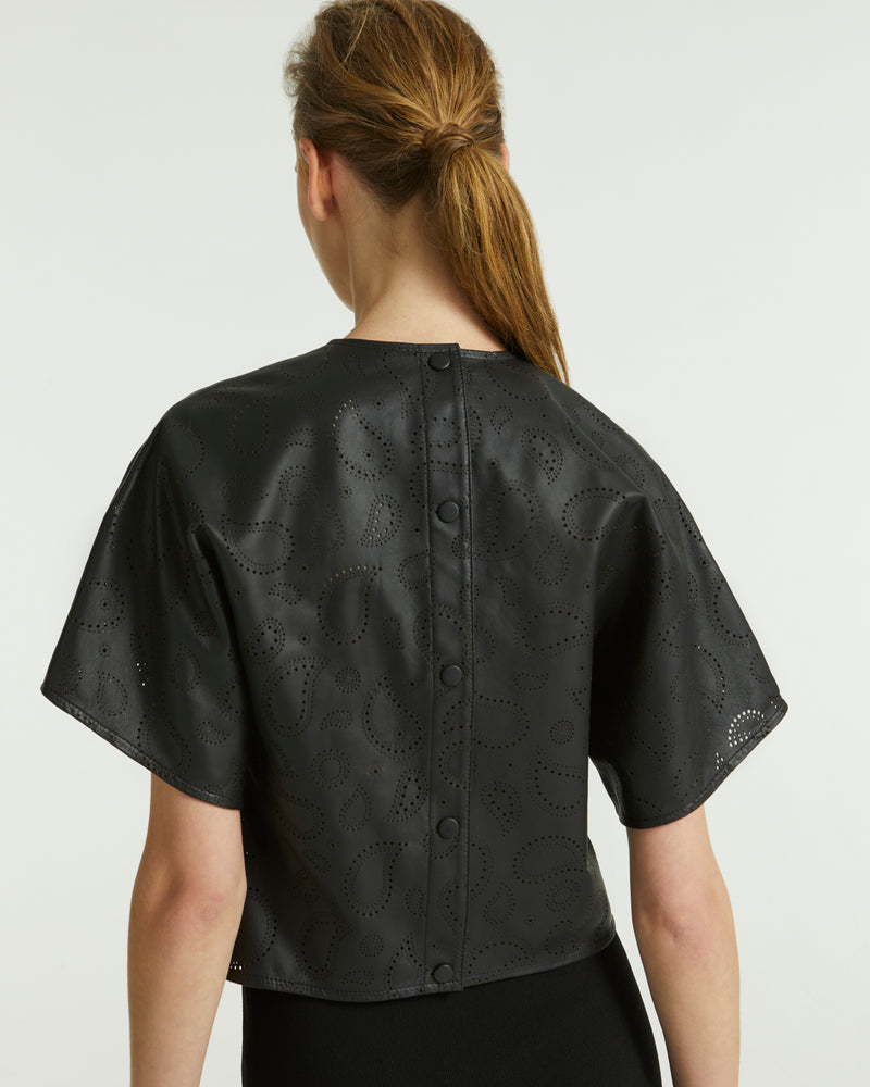 Perforated leather top - black - Yves Salomon