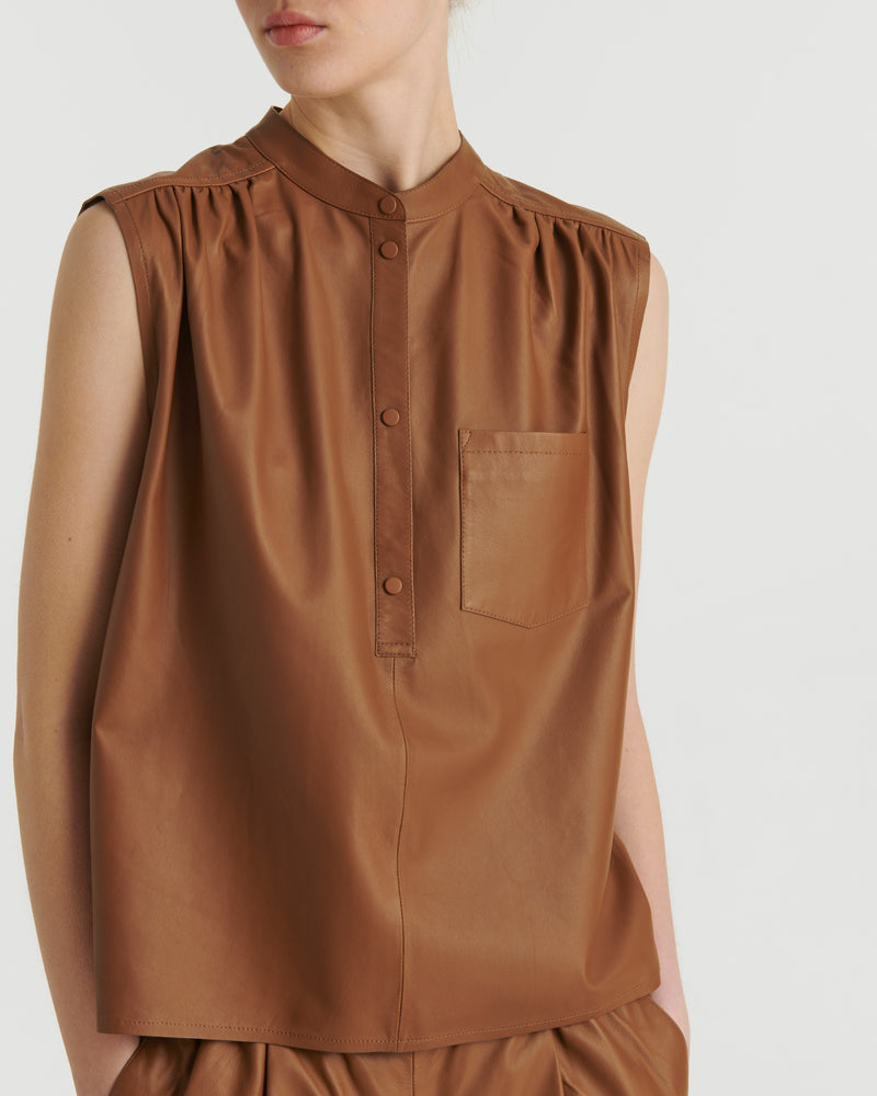 Sleeveless leather top - brown - Yves Salomon