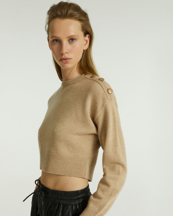Crop knit jumper - beige - Yves Salomon