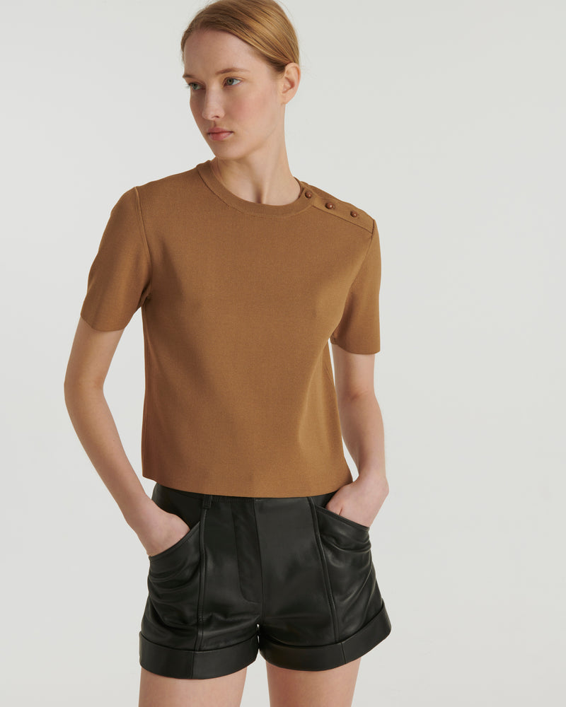 Knitted T-shirt - brown - Yves Salomon