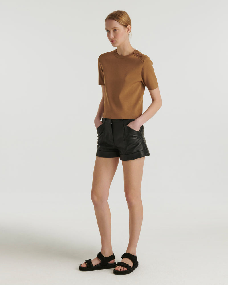 Knitted T-shirt - brown - Yves Salomon