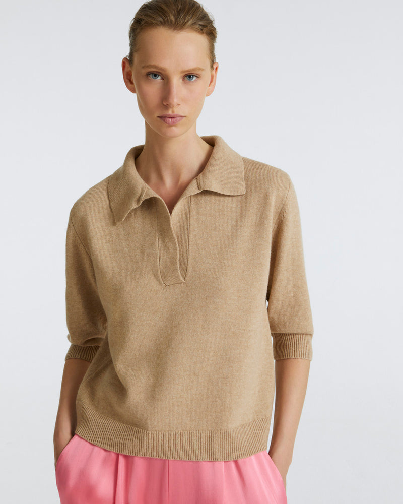 Knit polo shirt - beige - Yves Salomon